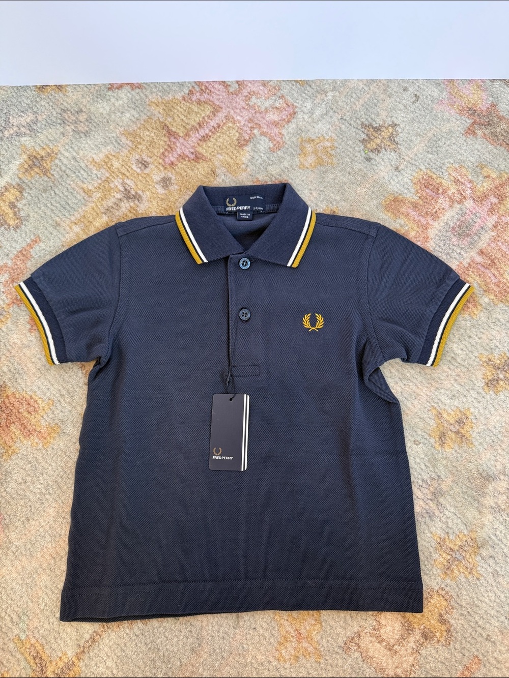 Fred Perry Kids Twin Tipped Navy Polo with Yellow and White Tipping